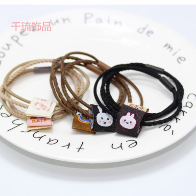 New Two-in-One Milk Tea Color Hair Band Creative Cartoon Stickers Rubber Band Korean Popular INS Hair Band for Girls Wholesale