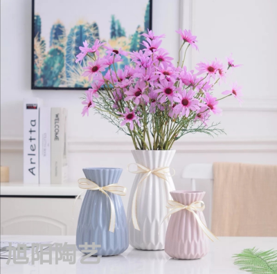 Simple Modern White Gray Pink Origami Ceramic Vase Flower Home Soft Outfit Decoration Three-Piece Set Folding Bottle