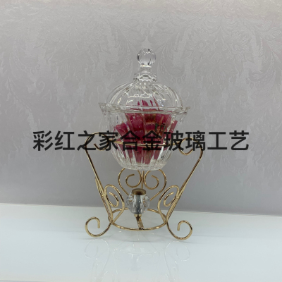 European-Style Creative Crystal Glass Fruit Plate with Lid Sucrier Storage Degaussing Bowl Dim Sum Plate Candy Box Home Decoration