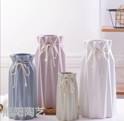 Nordic Simple Cold Style Morandi Origami Bow Ceramic Vase Flower Three-Piece Set Decorative Ornaments