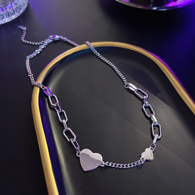 Double-Layer Titanium Steel Love Pendant Necklace Women's Retro Ins Trendy Personality Fashion Short Necklace Wholesale