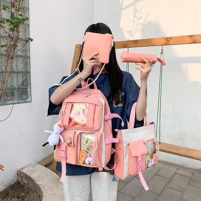 Backpack 2021 New Korean Style Preppy Style Early High School Student Schoolbag Fashion Fashion Casual Backpack Four-Piece Set