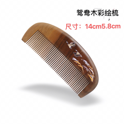 Factory Direct Sales Natural Log Material Nanmu Painted Comb 3D Relief Painted Comb Gift Comb
