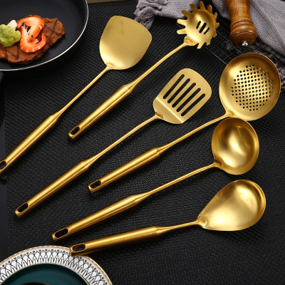 Cross-Border Stainless Steel Spatula and Soup Spoon Kitchen Cooking Utensils Spatula Large Leak Spatula Strainer Spoon Six-Piece Set