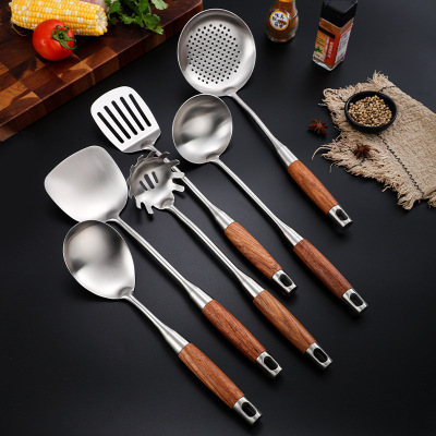 Dao Qi 304 Stainless Steel Rosewood Kitchenware Porridge Shovel Kitchen Tools Thickened Spatula Spatula Cooking Chopsticks Leakage