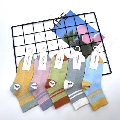 Kid's Socks Wholesale Long Staple Combed Cotton Striped Color Matching Socks Anti-Double Needle Children's Socks