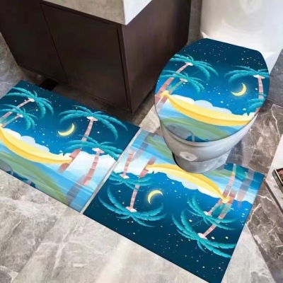 Cross-Border Hot Sale Carpet Toilet Three-Piece Underwater World Floor Mat Bathroom Mat Water-Absorbing Non-Slip Mat Crystal Velvet Floor Mat
