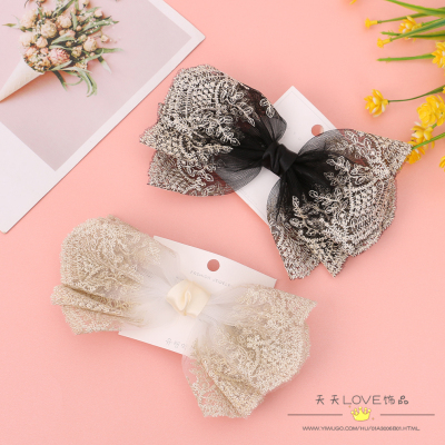 European and American New Big Bow Hairpin Female Head Clip Ponytail Clip Girl Hair Accessories Fabric Machine Embroidery Clip