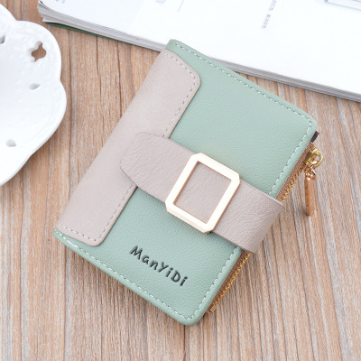 New Ladies' Purse Women's Short Small Fashion Color Contrast Zipper Wallet Student Pull-Belt Buckle Coin Purse Card Holder