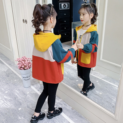 Girls' Coat 2021 Spring New Western Style Children's Medium and Big Children Little Girl Blouse Korean Style Windbreaker Spring and Autumn Fashion