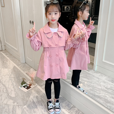 Girls' Spring Clothes Coat 2021 New Princess Western Style Top Middle and Big Children Spring and Autumn Fashion Mid-Length Children's Trench Coat