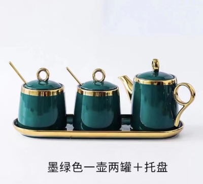 Creative Ceramic Household Daily Necessities Color Daily Necessities Three-Piece Set Candy Box Kettle