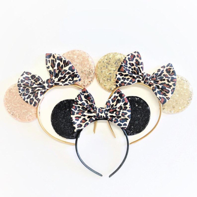 European and American Popular Leopard Bow Headband Children Mickey Minnie Headband Princess Halloween Carnival Party Headdress