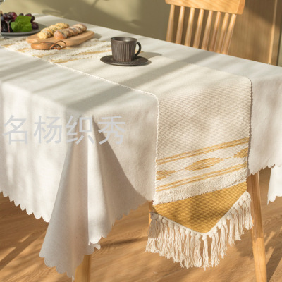 Fine Stripe Series Silk Screen Two-Head Tassel Wine Cabinet Cover Towel Simple Color American Style Vintage Dining Table Table Runner