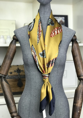 Colorful Feather Printed Square Scarf with Various Colors and Styles