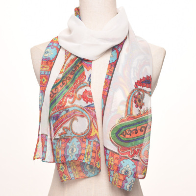Ethnic Style Women's Floral Chiffon Mid-Length Silk Scarf Printed Air Conditioning Sunscreen Shawl