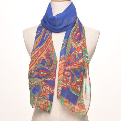 Ethnic Style Women's Floral Chiffon Mid-Length Silk Scarf Printed Air Conditioning Sunscreen Shawl