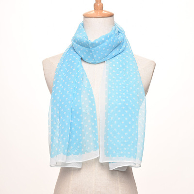 Korean Style Solid-Colored Sun Protection Shawl Summer Women's Polka Dot Mid-Length Chiffon Scarf Beach Towel