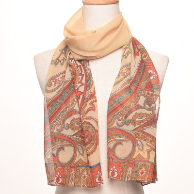 Ethnic Style Women's Floral Chiffon Mid-Length Silk Scarf Printed Air Conditioning Sunscreen Shawl