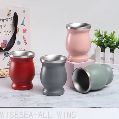 New 304 Stainless Steel Vacuum Cup Double-Layer Gourd Vacuum Cup Teacup with Lid Office Water Glass