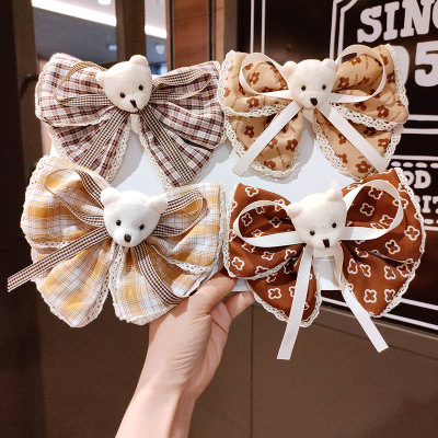 Korean Style Autumn New All-Matching Artistic College Younger Cute Headdress Bow Hair Accessories Bear Head Clip Spring Clip