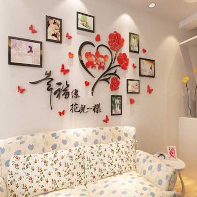 Happiness like Flowers Acrylic 3D Crystal Stereo Wall Sticker Background Picture Frame Wall Photo Wall M21