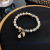 Copper-Plated Gold Micro-Inlaid Leaf Pendant Pearl Bracelet Women's Design Sense Ins Trendy Same Geometric Bracelet