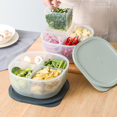 Large Chopped Green Onion Crisper Separated Onion, Ginger and Vegetable Refrigerator Storage Box Kitchen Compartment Silicone Cover Drain Sealed Box