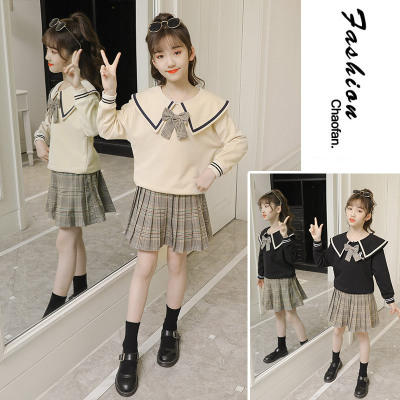 Girls' Preppy Style Suit 2021 New Spring and Autumn Clothing Children's Western Style JK Uniform Pleated Skirt Dress Two-Piece Set