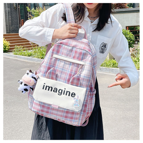 foreign trade wholesale literary backpack primary school junior and senior high school style cute plaid fresh backpack