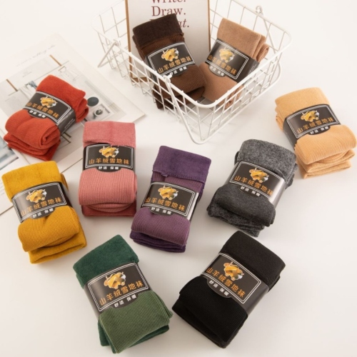 socks winter men‘s and women‘s cashmere snow socks fleece lined padded warm keeping autumn and winter men‘s and women‘s bunching socks mid-calf length