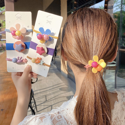 Women's Hair Band Cute Colorful Flower Hair Tie Elastic Band Hair Rope Headdress Three-Piece Suit