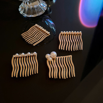 Girl's Trendy Pearl Rhinestone Barrettes Ancient Style Inverted Comb Hair Comb Hair Comb South Korea Simple Hair Clip Bang Clip
