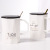 New 350ml Creative Porcelain Cup Black and White Geometry Simple Mug with Lid Office Coffee Cup with Spoon Wholesale