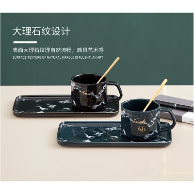 2019 New Polygon Marble Cup and Saucer Office Coffee Cup with Gold Spoon Three-Piece Set Customizable Logo