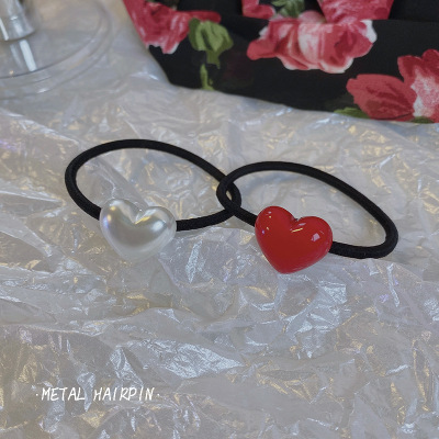 Women's Pearl Heart Hair Rope Girl's Heart Cute Heart Shaped Hair Ring Hair Accessories Hair Band Hair Rope
