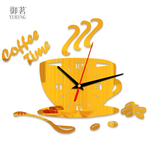 Hot Sale 3D Acrylic Wall Clock Coffee Time Wall Clock Mirror Wall DIY Home Decoration