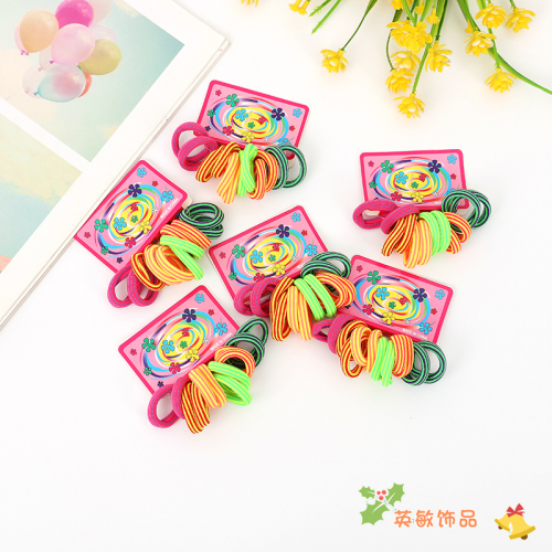 colorful rubber band children‘s hand rope rainbow rubber band bracelet braided rope hair band stripe firm head rope set wholesale