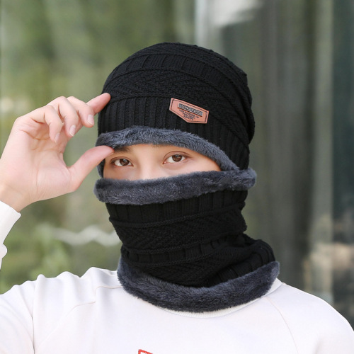 autumn and winter hat scarf men‘s outdoor riding ear protection fleece-lined warm knitted hat women‘s winter slipover woolen cap manufacturer