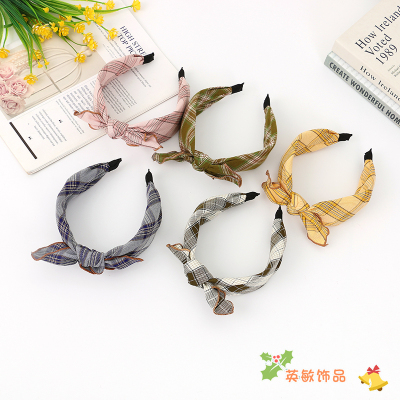 Korean New Solid Color Fabric Craft Quality Hair Accessories Korean Style Handmade Small Ears Bow Wide Brim Solid Color Headband Ladies