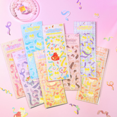 Crayon Ribbon Series Hand Ledger Sticker Laser Colorful Goo Card Decorative Ribbon Material Paper Korean Style Cute Stickers