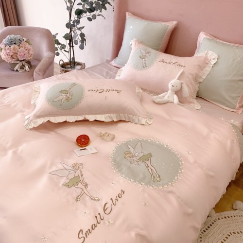 Summer Princess Style 320 Pieces Double-Sided Tencel Four-Piece Set Cute Girl Heart Embroidered Quilt Silky Bedding