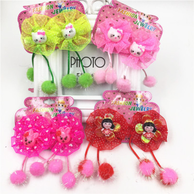 Refreshing Stylish Children's One-Pair Package Hair Ball Hair Clip Lace Cartoon Hair Accessories Hairpin 2 Yuan Wholesale Stall Goods Special Batch