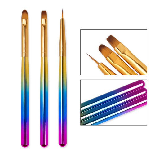 Manicure New Painted Pen Hook Flower Pen 3-Piece Color Rod Phototherapy Nylon Wool Painting Pen Set Factory Direct Sales 