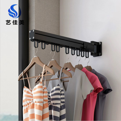 Wholesale Balcony Folding Clothes Hanger Alumimum Wall-Mounted Clothing Rod Multi-Functional Indoor Invisible Stretchable Clothes Airing Rack