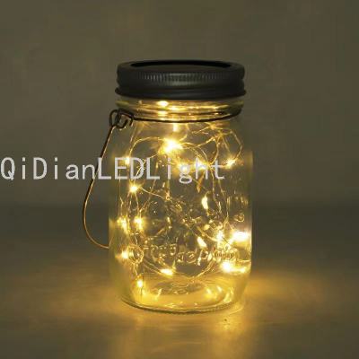 LED Solar Energy Copper Coil Light Chains Glass Jar Wishing Lamp Hanging Lamp Landscaping Decoration Mason Jar Lamp