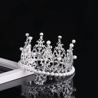 New Wedding Pearl Birthday Baking Cake Topper Bride Big Crown Ornament Full Diamond Headdress Tuinga