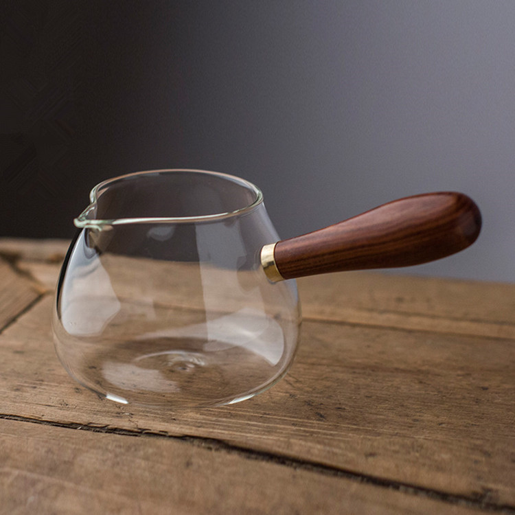 Borosilicate Glass Fair Cup Side Wooden Handle Glass Male Cup Office Tea Seafood Tea Maker Transparent glass Cup