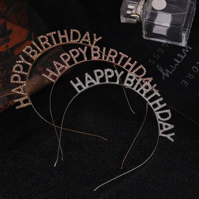 Europe and America Cross Border Alloy Rhinestone Headband Happy Birthday Headband Ins Letter Party Hair Accessories