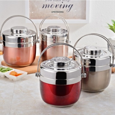 1.2L Stainless Steel Insulation Pot 1.5L Non-Magnetic Bento Box Colorful Pot Body Steel Wire Handle Single Serving